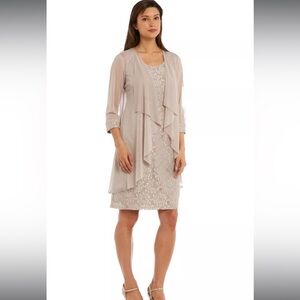 Women's R&M Richards Flyaway Jacket & Beaded Neck Dress Set NWT